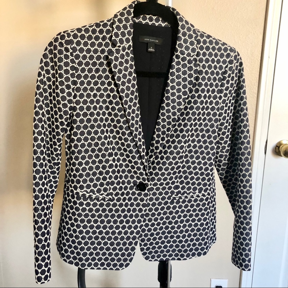Ann Taylor Navy Blue and White Suit Jacket